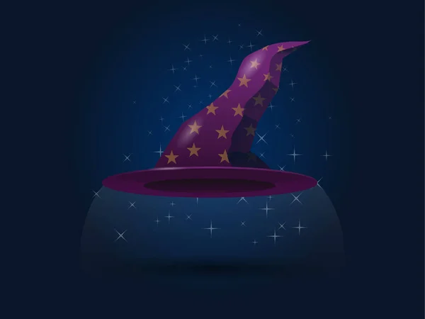 Ilustración Sombrero Mago Púrpura Con Estrellas Doradas Destellos — Archivo Imágenes Vectoriales