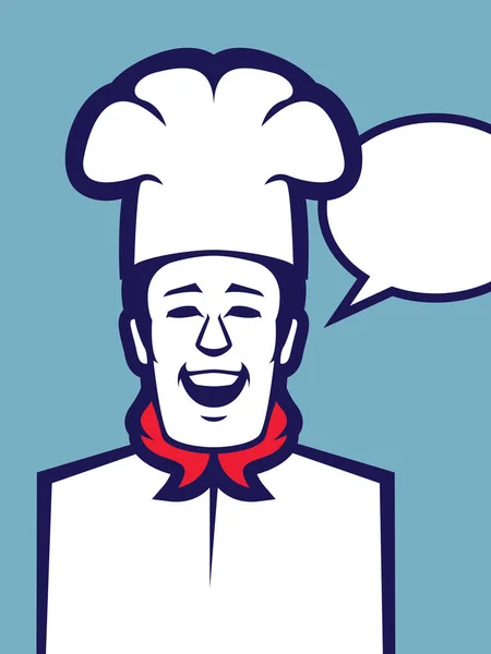 Ilustración Retro Chef Con Burbuja Del Habla Sobre Fondo Azul — Archivo Imágenes Vectoriales