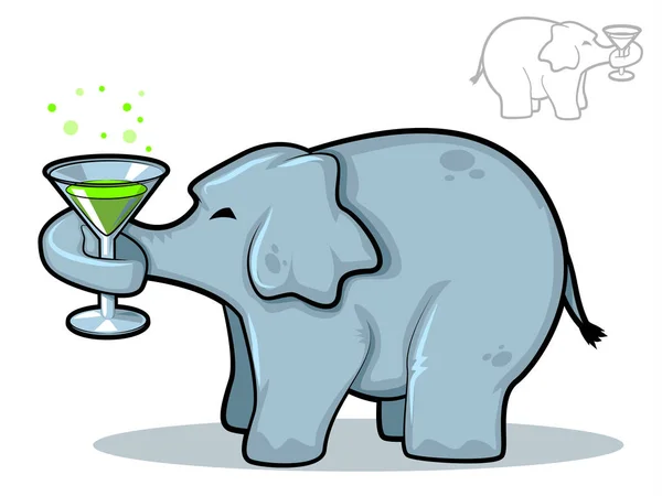 Blue Elephant Holding Martini His Trunk — Stock Vector