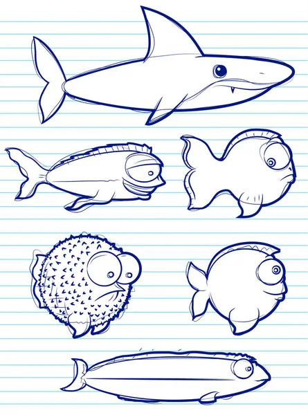 Desenhos Esboço Peixe Sobre Papel Ilustrações De Stock Royalty-Free