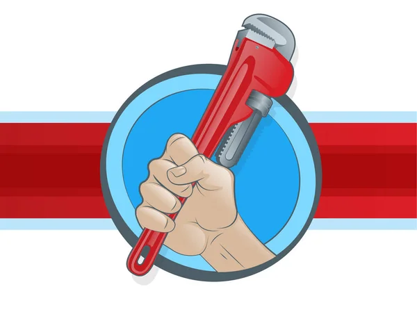 Loodgieter Hand Grijpen Een Pipe Wrench — Stockvector