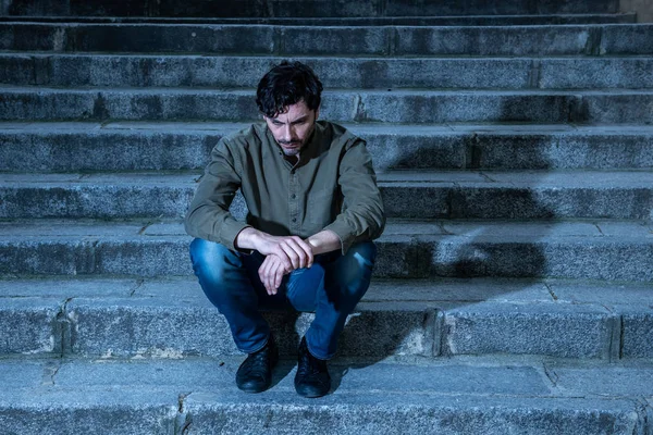 Latin Man Stressed Work Sitting Steps Feeling Anxiety Adult Cause — Stock Photo, Image