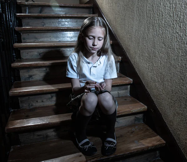 Sad Depressed Unhappy Schoolgirl Suffering Bullying Abuse Feeling Lonely Hopeless — Stock Photo, Image