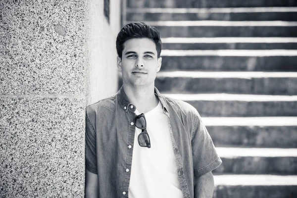Outdoor Portrait Modern Trendy Handsome Hispanic Young Man City Urban — Stock Photo, Image