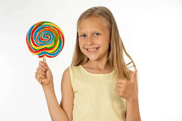 Schattig Gelukkig Kind Met Snoep Lollipop Gelukkig Meisje Lollipop Grote — Stockfoto