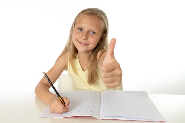 Education Home Concept Cute Young Little Blonde Caucasian Girl Thumb — Stock Photo, Image