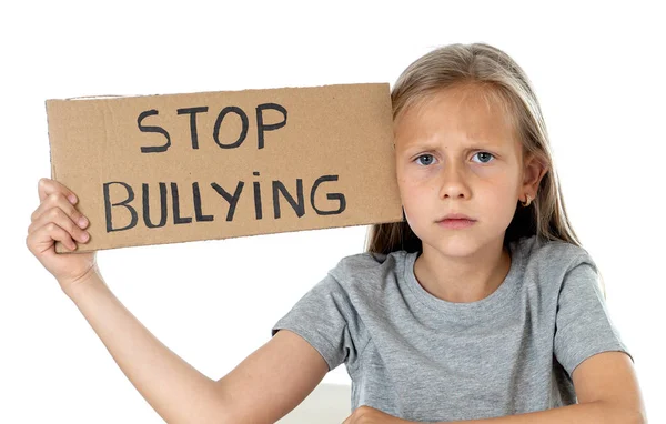 Young Cute Caucasian Blonde Blue Eyed Schoolgirl Scared Stressed Holding — Stock Photo, Image