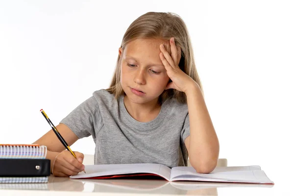 Education Elementary School Childhood Emotions Concept Sad Bored Little Student — Stock Photo, Image