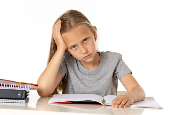 Educazione Scuola Elementare Infanzia Emozioni Concetto Triste Annoiato Piccola Studentessa — Foto Stock