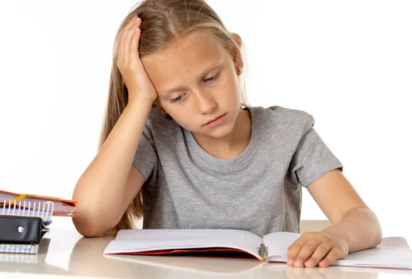 Onderwijs Jeugd Emoties Concept Basisschool Verdrietig Verveeld Student Meisje Studeren — Stockfoto