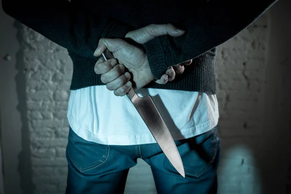 Nahaufnahme Eines Mannes Mit Einem Messer Gefährlicher Mann Steht London — Stockfoto