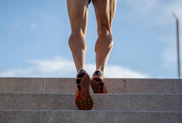 Man Runner Running Stairs Urban City Sport Training Young Male — Stock Photo, Image