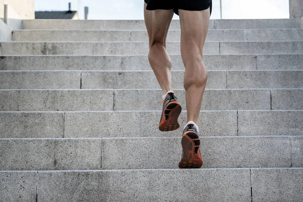 Male Legs Running Stairs City Rear View Fitness Exercising Concept — Stock Photo, Image