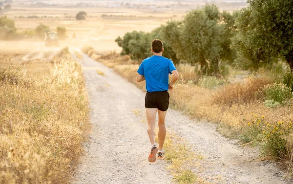 Manliga Fitness Löpare Utbildning Landsbygden Spår Bakifrån — Stockfoto