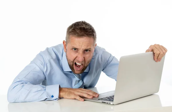 Businessman desperate with laptop — Stock Photo, Image