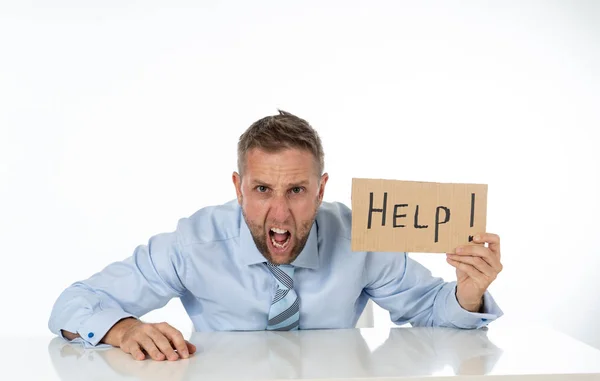 Geschäftsmann hält Hilfestellung in der Hand — Stockfoto