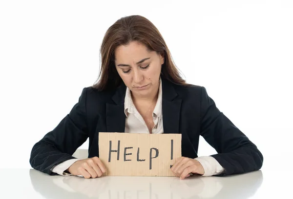 Triest zakenvrouw die houden van een help-teken — Stockfoto