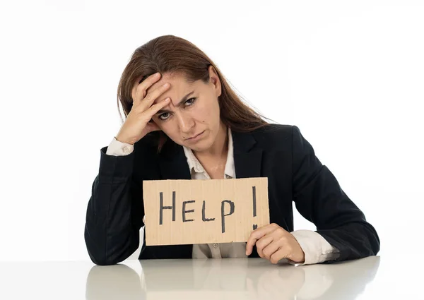 Triest zakenvrouw die houden van een help-teken — Stockfoto