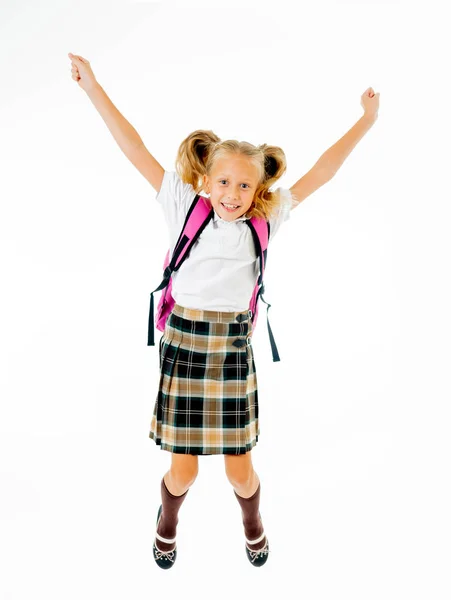 스러운 고생과 분홍색 Schoolbag 배경에 학교로 어린이 — 스톡 사진