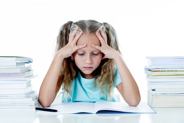 Beautiful School Girl Trying Study Having Too Many Homework Driving Stock Image