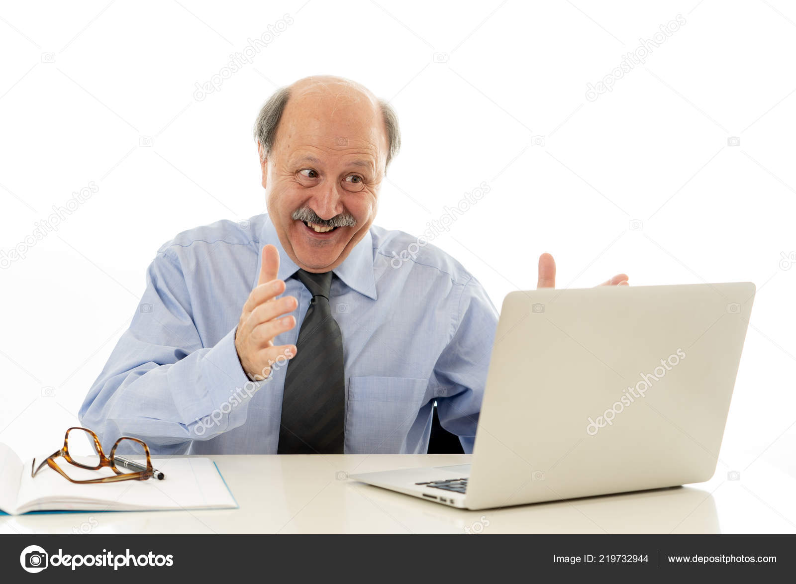 Corporate Portrait Happy Senior Business Man Confident Satisfied Working  Computer Stock Photo by ©sbartsmediagmail.com 219732944