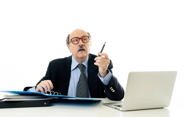 Uomo Affari Anziano Maturo Che Utilizza Computer Portatile Discutere Affari — Foto Stock
