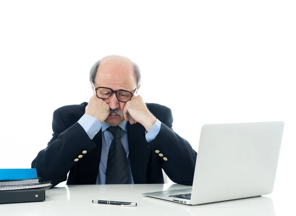 Arrabbiato Stanco Uomo Affari Maturo Sovraccarico Lavoro Alla Scrivania Non — Foto Stock