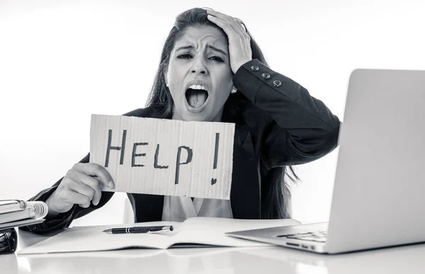 Young Attractive Businesswoman Working Computer Laptop Suffering Stress Office Going — Stock Photo, Image