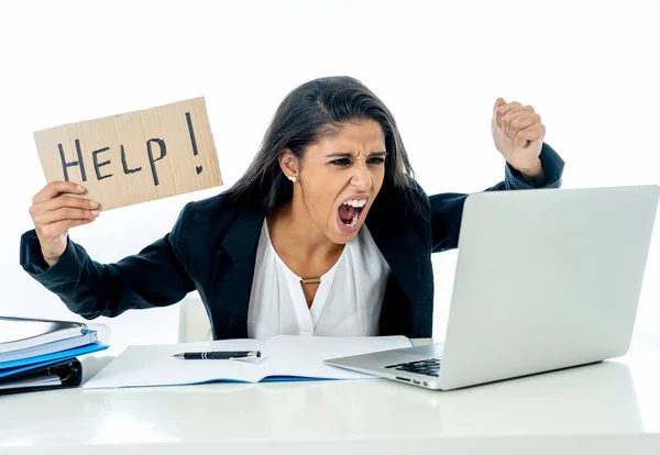 Junge Attraktive Geschäftsfrau Die Computer Laptop Arbeitet Leidet Unter Stress — Stockfoto