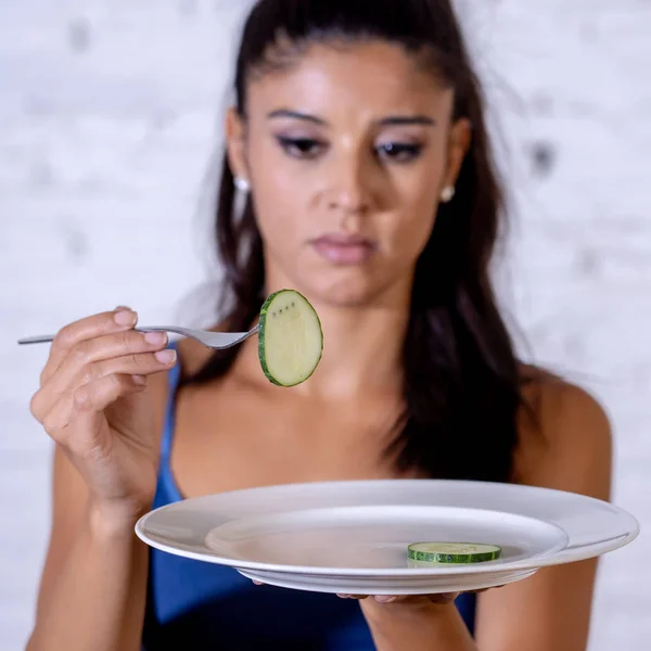 Retrato Mujer Atractiva Joven Sentirse Triste Aburrido Con Dieta Querer — Foto de Stock