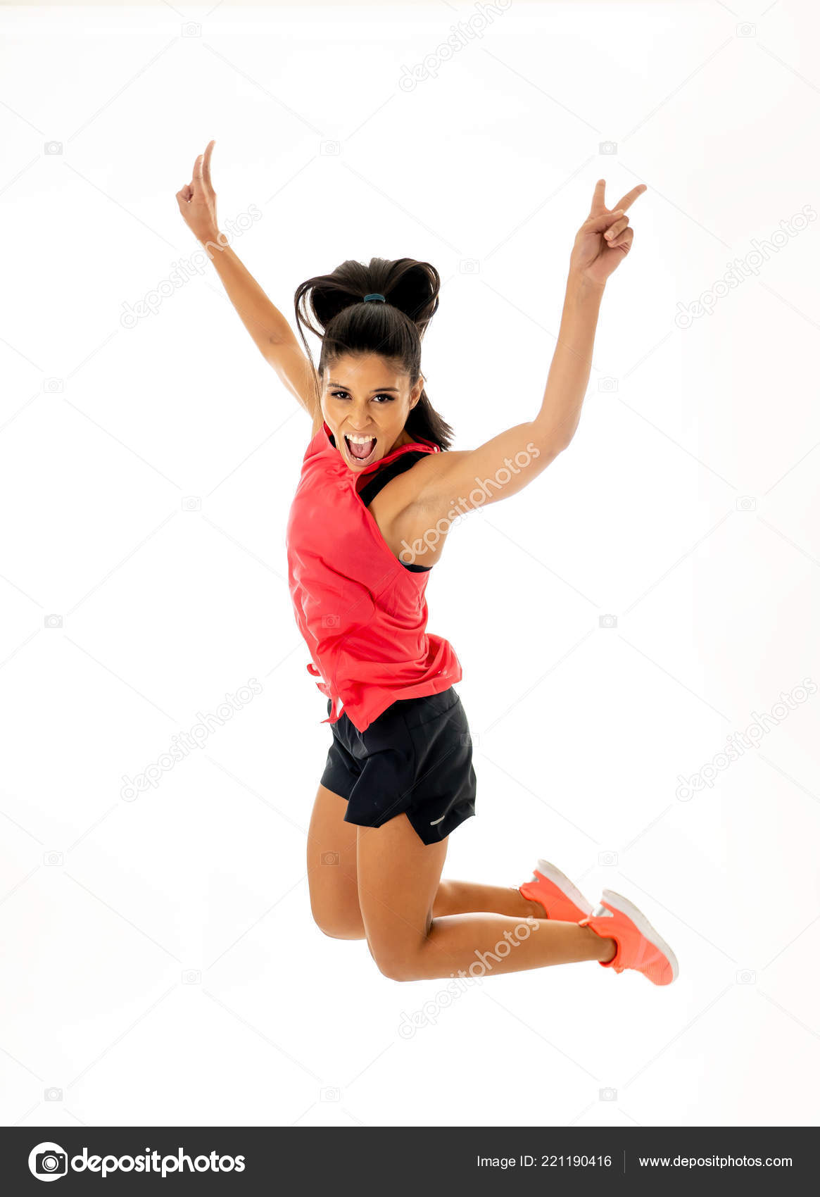 Retrato Corpo Inteiro Esporte Mulher Pulando Isolado Fundo Branco Perda Fotografias De Stock C Samwordley Gmail Com 221190416