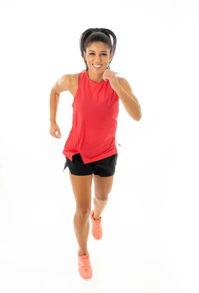 Junge Attraktive Glücklich Lateinische Frau Sportkleidung Mit Schönem Lächeln Laufen — Stockfoto