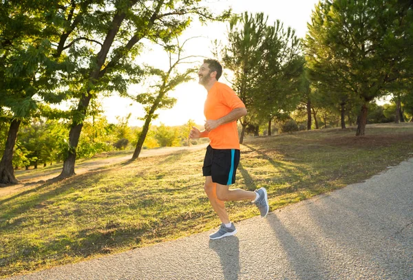 Happy Runner Sportswear Running Training Marathon Park Sunset Beautiful Summer — Stock Photo, Image