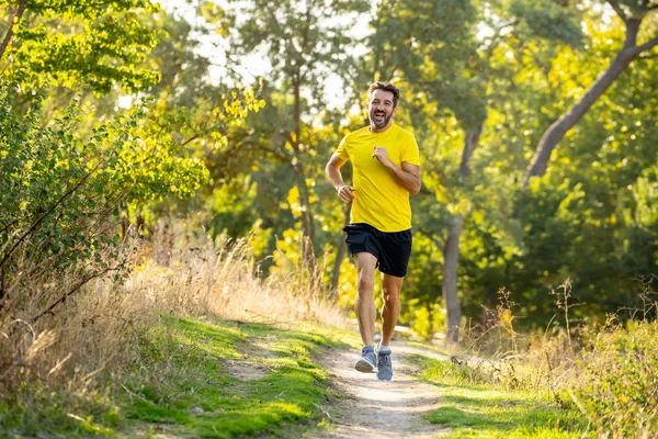 Happy Runner Sportswear Running Training Marathon Park Sunset Beautiful Summer — Stock Photo, Image