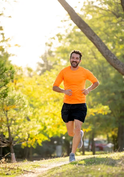 Happy Runner Sportswear Running Training Marathon Park Sunset Beautiful Summer — Stock Photo, Image