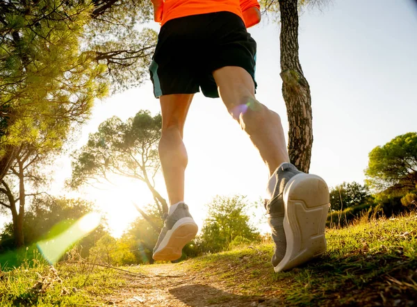 Back View Sport Man Ripped Athletic Muscular Legs Running Road — Stock Photo, Image