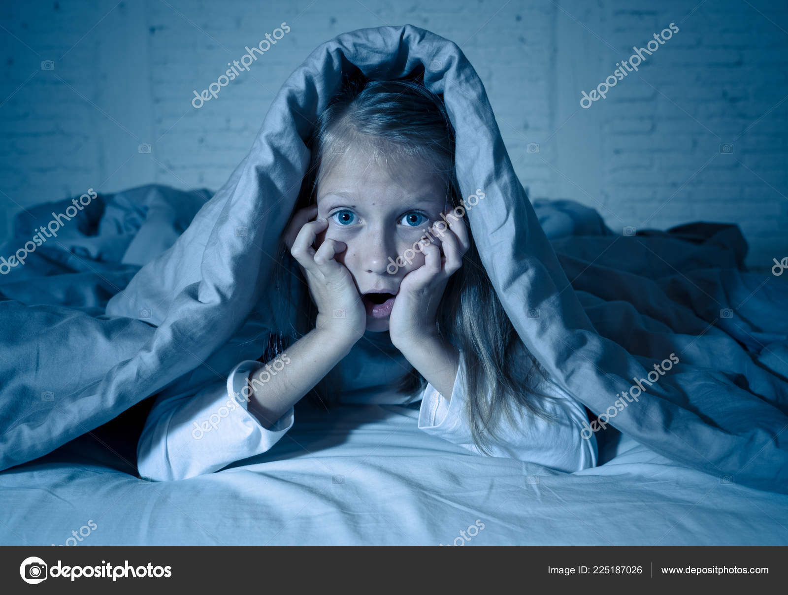 Cute Asleep Girl Screaming Crying Frightening Upsetting Dream Covering ...
