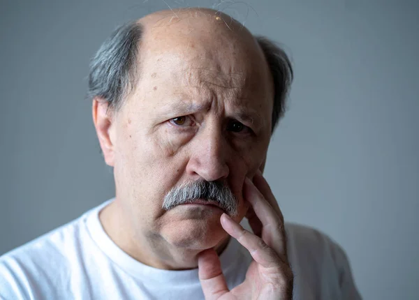 Portrait Older Adult Senior Man Pain Sad Exhausted Face Human — Stock Photo, Image