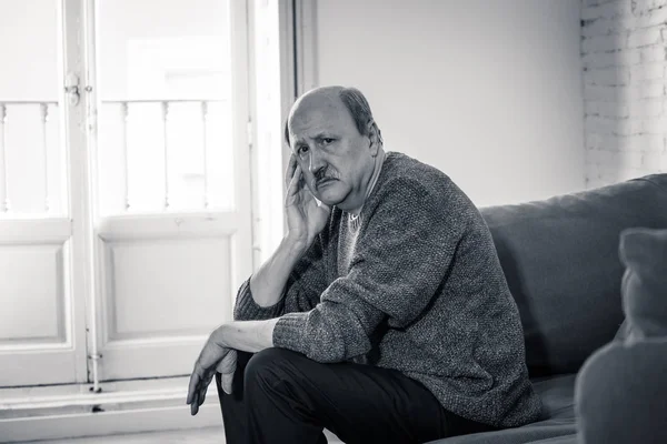Senior Old Man Feeling Desperate Sad Looking Worried Depressed Thoughtful — Stock Photo, Image