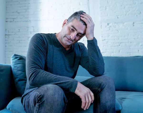 Attractive Man Feeling Desperate Sad Looking Worried Depressed Thoughtful Lonely — Stock Photo, Image