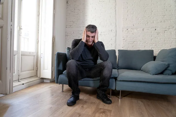 Attractive Man Feeling Desperate Sad Looking Worried Depressed Thoughtful Lonely — Stock Photo, Image