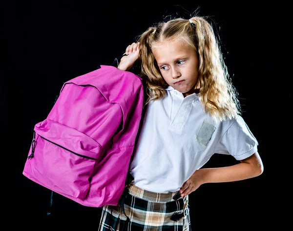 Süße Schöne Kleine Mädchen Schuluniform Fühlen Sich Wütend Und Frustriert — Stockfoto