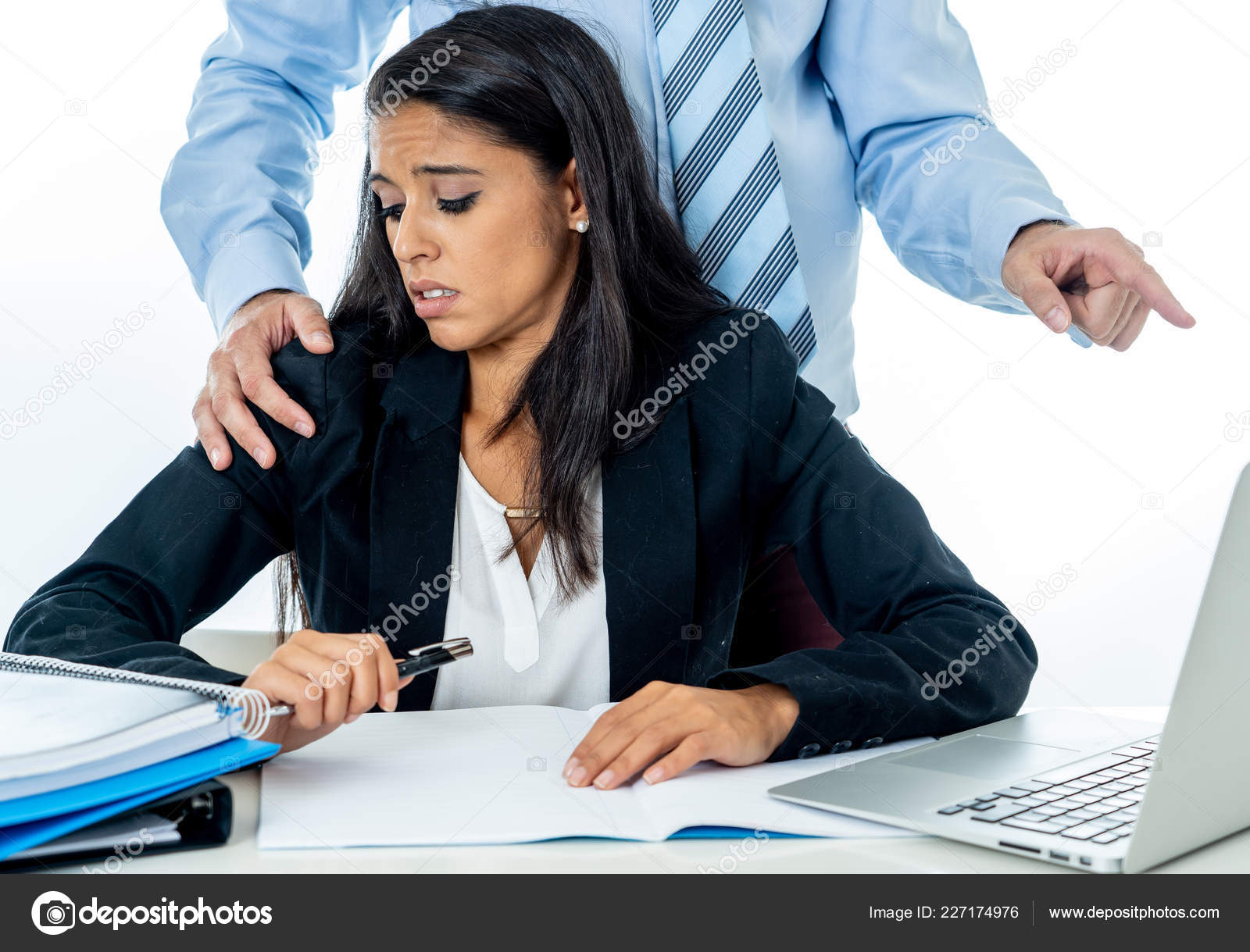 Uncomfortable Scared Woman Being Harass Her Boss Office Sexual Harassment  Stock Photo by ©sbartsmediagmail.com 227174976