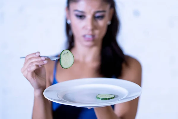 Portrait Young Attractive Woman Feeling Sad Bored Diet Wanting Eat — Stock Photo, Image