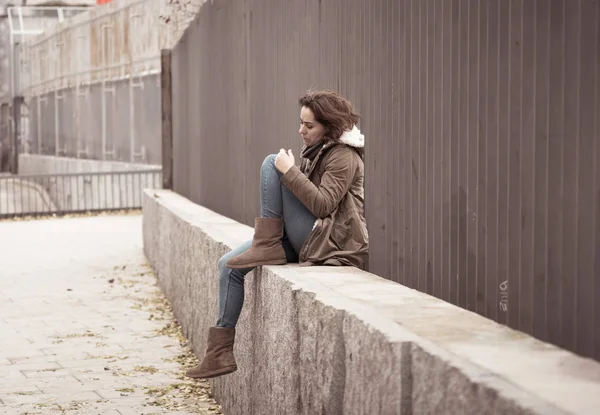 Attractive Woman Suffering Depression Felling Sad Unhappy Heartbroken Lonely Sitting — Stock Photo, Image