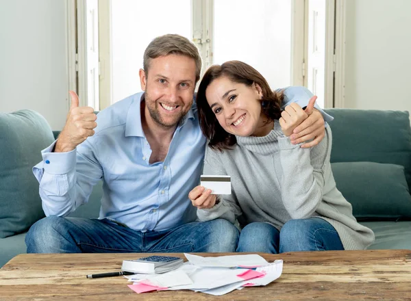 Young Happy Woman Feeling Excited Saccessful Accounting Home Finance Savings — Stock Photo, Image