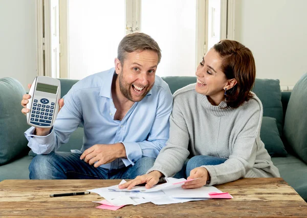 Young Happy Woman Feeling Excited Saccessful Accounting Home Finance Savings — Stock Photo, Image