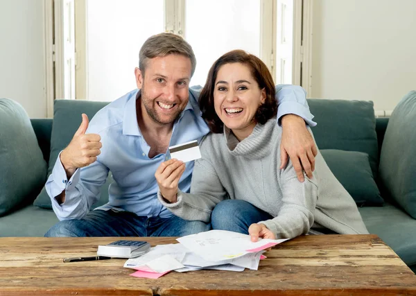 Young Happy Woman Feeling Excited Saccessful Accounting Home Finance Savings — Stock Photo, Image