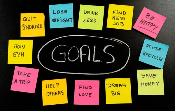 2019 Goals New Year Resolution Written Chalk Blackboard Colorful Notes — Stock Photo, Image