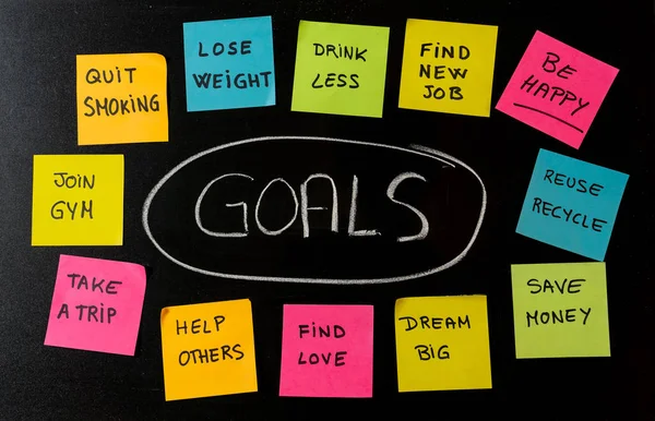 2019 Goals New Year Resolution Written Chalk Blackboard Colorful Notes — Stock Photo, Image